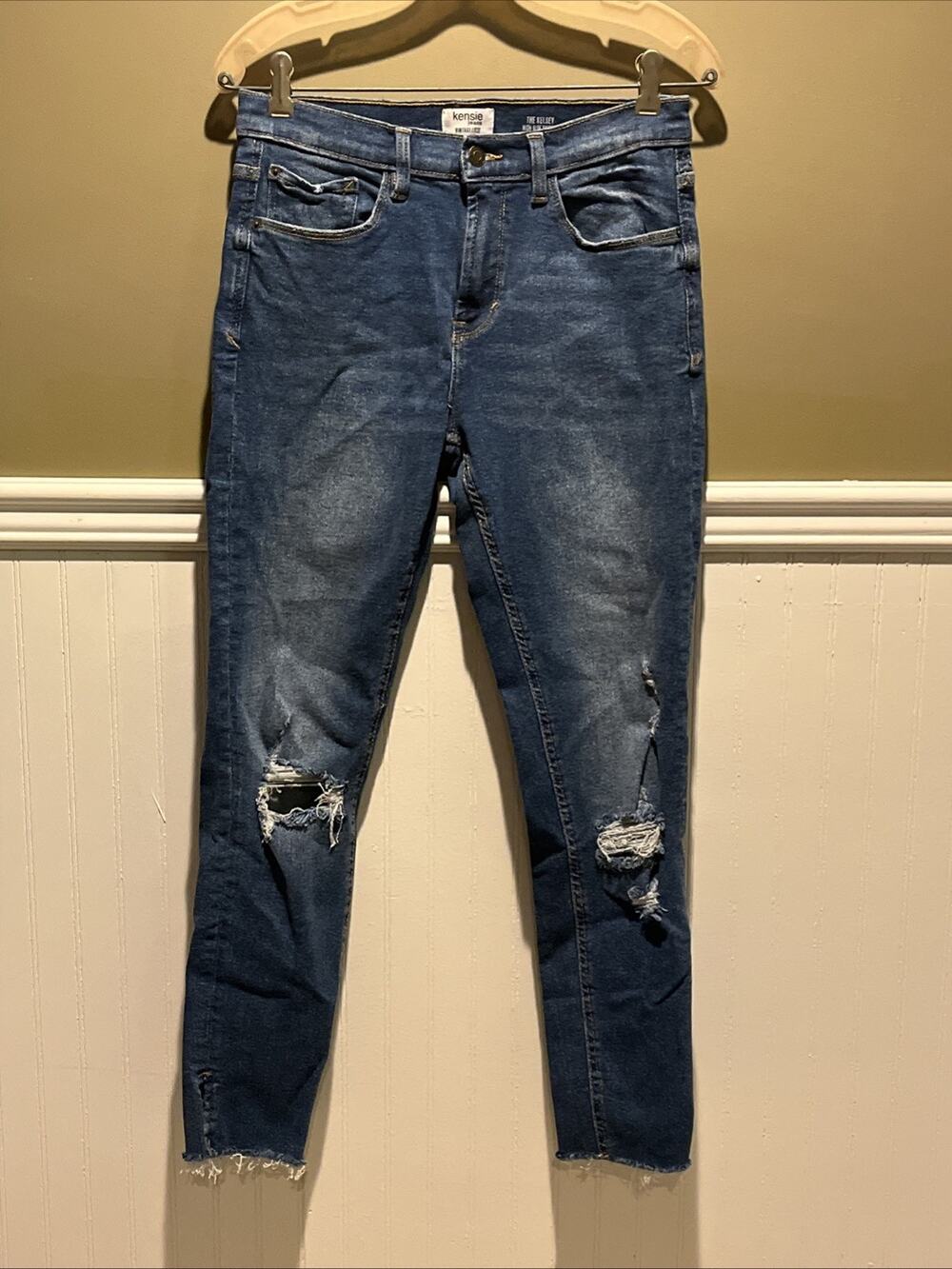 Kensie High Rise Skinny Jeans 8/29 ripped Blue Denim 27 Inseam